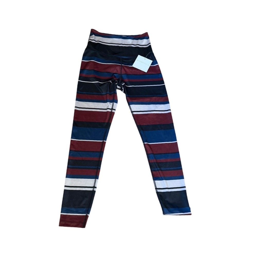 NWT Beyond Yoga Stripe Lux High Waisted 7/8 Yoga Leggings Burgundy Blue USA Sz M